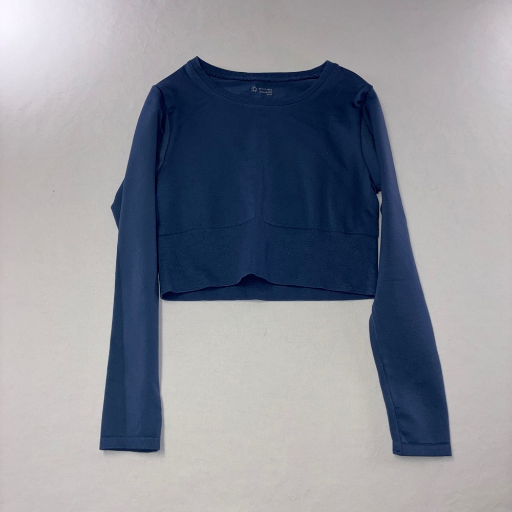 613 Athleisure OFFLINE by Aerie Crop Top M Navy Blue Seamless Long Sleeve